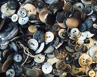 50 Random Vintage/Antique Smokey Gray Mother of Pearl Buttons - Bulk, Mixed Lot
