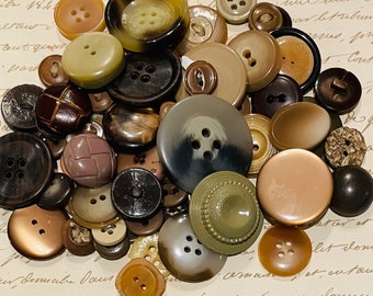 35 Random Vintage/Newer Brown Buttons - Bulk, Mixed Lot