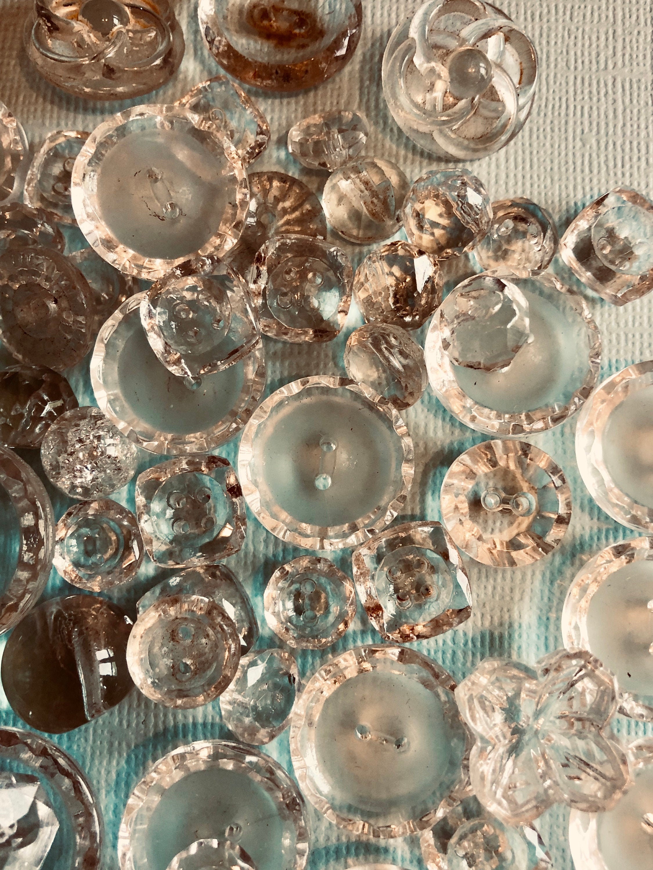 10 Random Vintage Clear Glass Buttons - Bulk, Mixed Lot