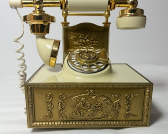 Vintage Deco-Tel rotary dial telephone ornate Regency style Gold