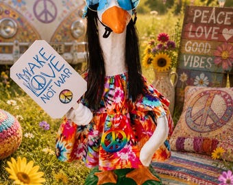 Hippie Porch Goose Outfit – Groovy Goose Decor – Peace & Love Goose Clothes – Tie Dye Goose Outfit – Fits 23"-28" Goose