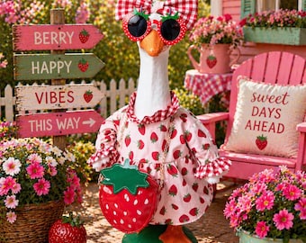 Strawberry Sweet Porch Goose Outfit – Cute Summer Goose Decor