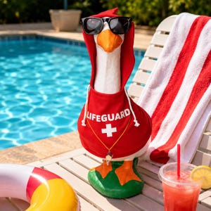 Lifeguard Goose Outfit | Red Hoodie, Sunglasses, Whistle Necklace (23"-28")