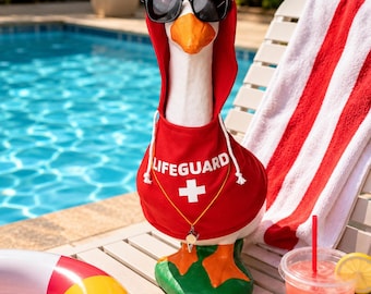 Lifeguard Goose Outfit for 23”-28” Porch Goose | Summer Goose Clothes w/ Sunglasses & Whistle