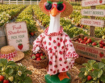 Strawberry Patch Porch Goose Outfit – Farm Fresh Goose Decor