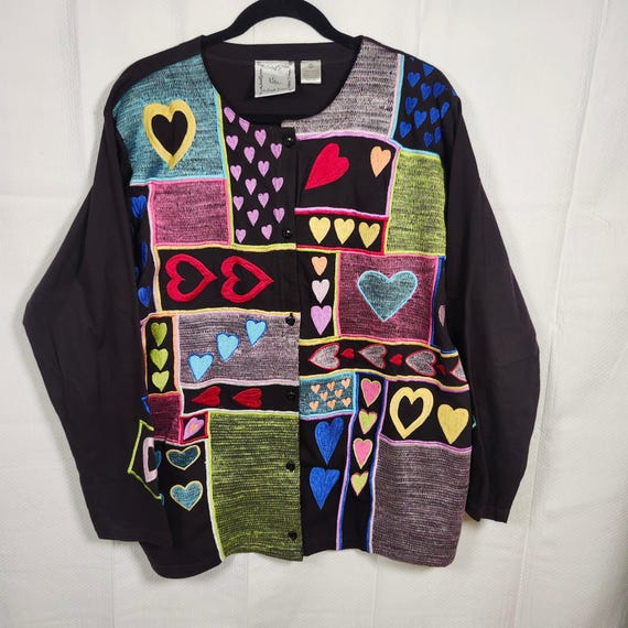 Michael Simon Lite Patchwork Heart Embroidered Bu… - image 3