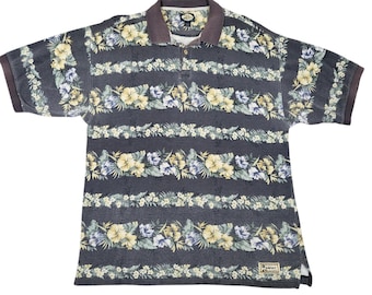 Polo Tommy Bahama de rayas florales para hombre, talla grande, algodón tropical Y2K