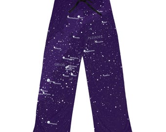 Pantalones de pijama Galaxy para mujer / Pijama morado con mapa estelar celestial / Ropa de estar por casa con temática astronómica