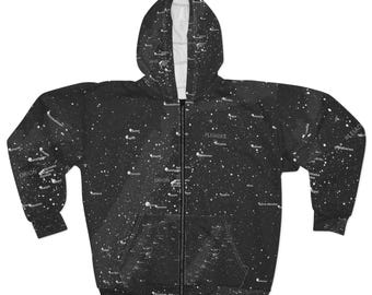 Unisex Galaxy Zip Hoodie | Celestial Star Map Hoodie | Astronomy Sweatshirt