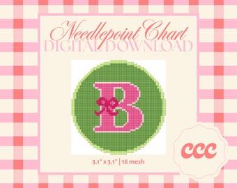 Letter B Needlepoint Pattern – Monogram Ribbon Chart (Digital Download)