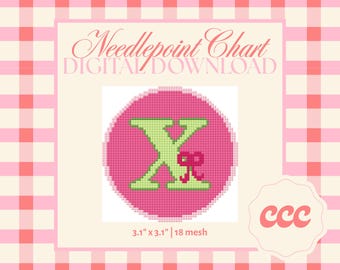 Letter X Needlepoint Pattern – Monogram Ribbon Chart (Digital Download)