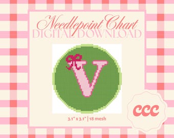 Letter V Needlepoint Pattern – Monogram Ribbon Chart (Digital Download)