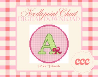 Letter A Needlepoint Pattern – Monogram Ribbon Chart (Digital Download)