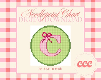 Letter C Needlepoint Pattern – Monogram Ribbon Chart (Digital Download)