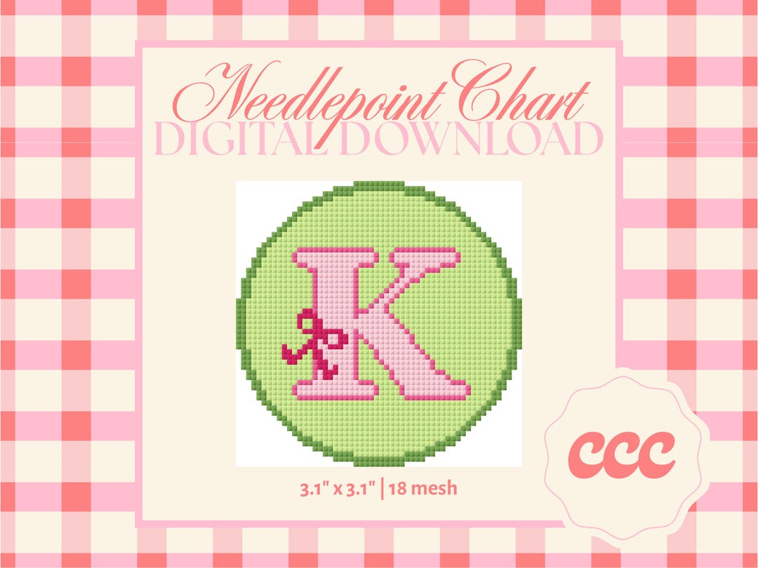 Letter K Needlepoint Pattern – Monogram Ribbon Chart (digital Download ...
