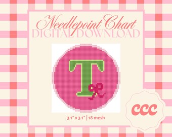Letter T Needlepoint Pattern – Monogram Ribbon Chart (Digital Download)