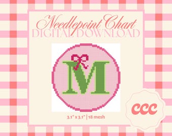Letter M Needlepoint Pattern – Monogram Ribbon Chart (Digital Download)