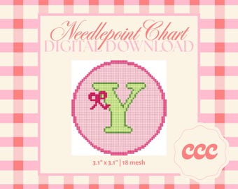 Letter Y Needlepoint Pattern – Monogram Ribbon Chart (Digital Download)