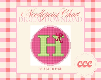 Letter H Needlepoint Pattern – Monogram Ribbon Chart (Digital Download)