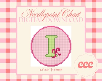 Letter I Needlepoint Pattern – Monogram Ribbon Chart (Digital Download)