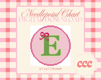 Letter E Needlepoint Pattern – Monogram Ribbon Chart (Digital Download)