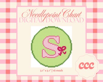 Letter S Needlepoint Pattern – Monogram Ribbon Chart (Digital Download)