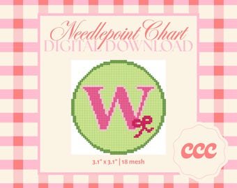 Letter W Needlepoint Pattern – Monogram Ribbon Chart (Digital Download)