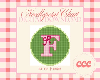 Letter F Needlepoint Pattern – Monogram Ribbon Chart (Digital Download)