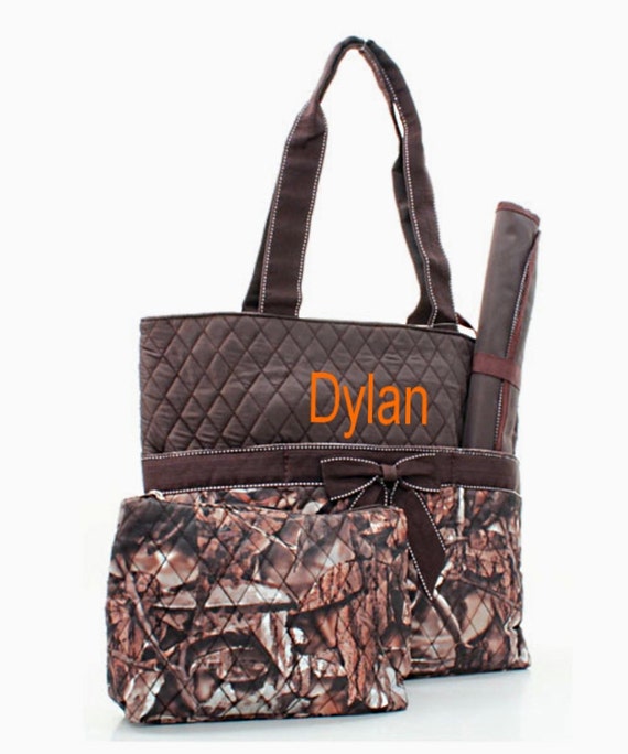 Personalized Diaper Bag Set Camo and Brown Quilted Diaperbag Etsy