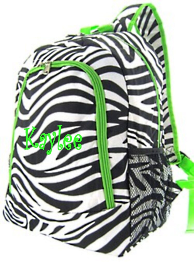 Personalized Girls Backpack Zebra and Lime Etsy