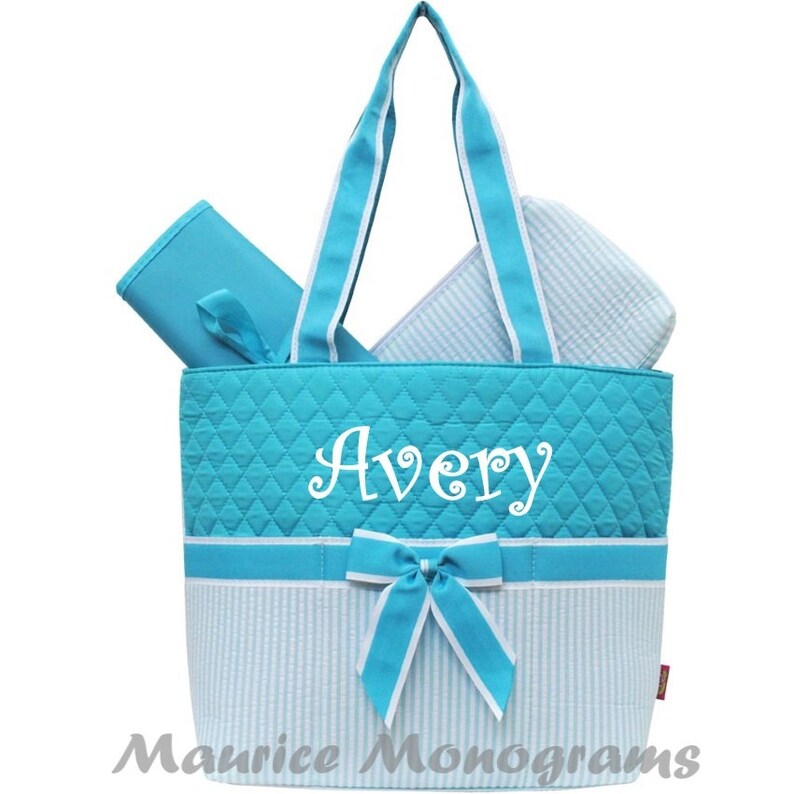 Diaper Bag Aqua Light Aqua /& White Chevron Owl Print 3pc
