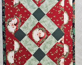 Handmade Quilted Reversible Santa Claus Table Runner