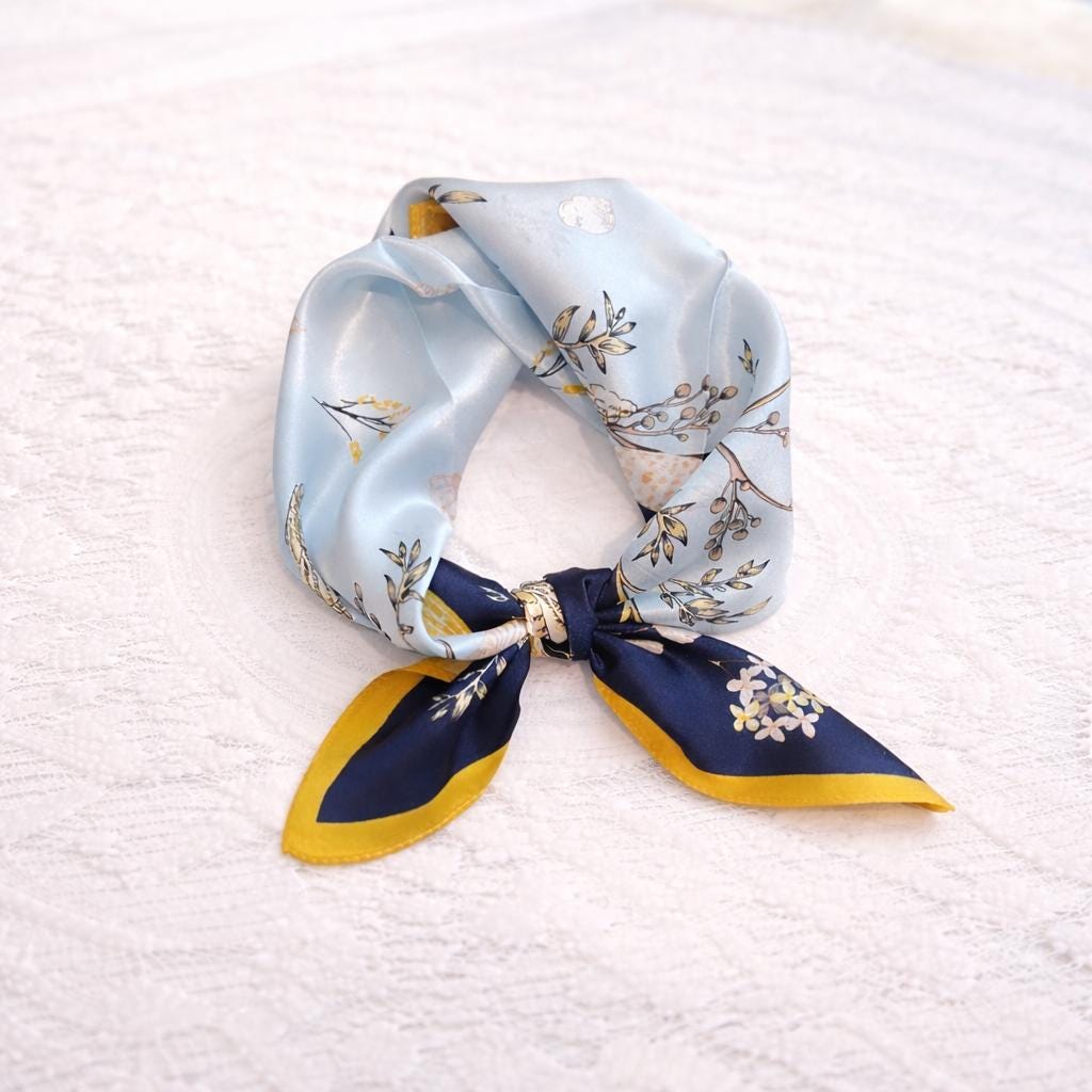 Blue Printed Silk Scarf - Etsy
