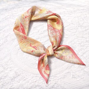 Coral Floral Mulberry Silk Neck Scarf Coral, Turquoise & Taupe Small Mulberry Silk Scarf — Pam main image 4