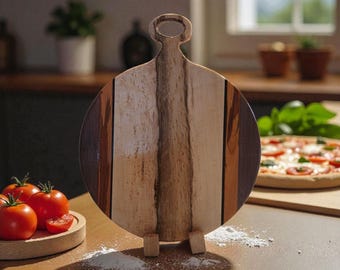 Tabla de pizza redonda de madera dura hecha a mano / Bandeja para servir embutidos