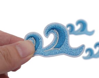Blue Wave Embroidered Heat Transfer Patches