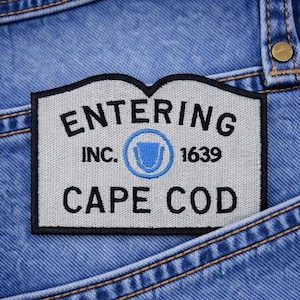 Entering Cape Cod Embroidered Iron-On Patch | New England Coastal Travel Applique