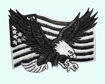Black & White American Flag with Eagle Embroidered Patch