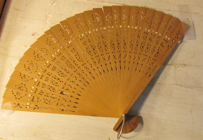 Vintage Hand Fan Bamboo Sticks Woven Ribbon Decorative Etsy