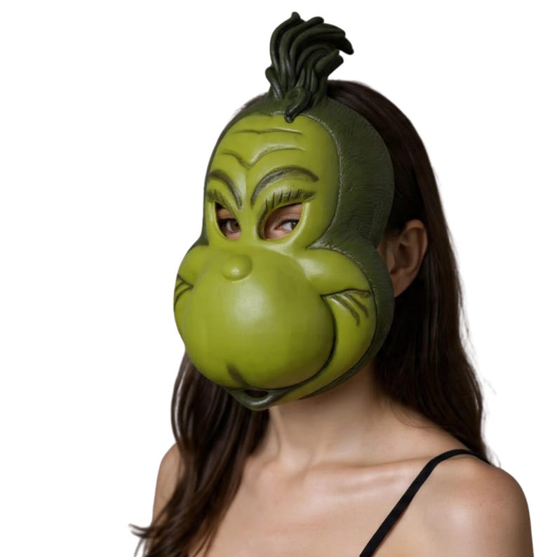 Grinch Adult Santa Costume Set | Funny Green Furry Christmas Cosplay Outfit for Men & Women Mask C