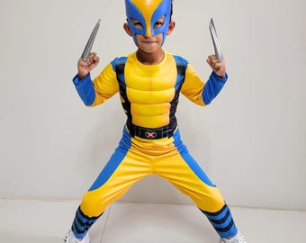 Max Superhero Costume for Kids | Yellow and Blue Hero Outfit with Mask and Claws