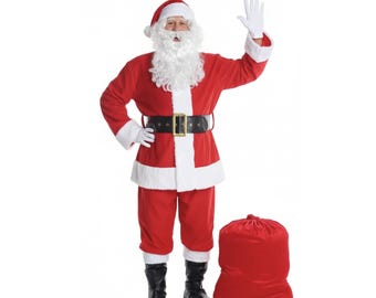 Adult Santa Claus Costume Father Outfit Christmas Flannel Suit Mens Fancy Dress