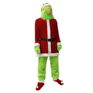 Grinch Adult Santa Costume Set | Funny Green Furry Christmas Cosplay Outfit for Men & Women image 3