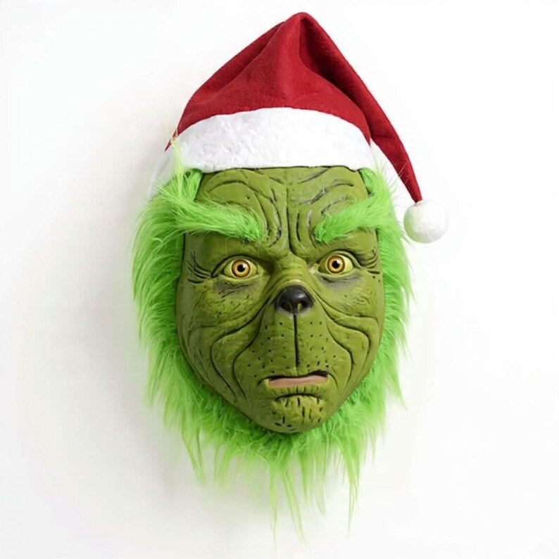 Grinch Adult Santa Costume Set | Funny Green Furry Christmas Cosplay Outfit for Men & Women Mask A