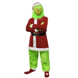 Grinch Adult Santa Costume Set | Funny Green Furry Christmas Cosplay Outfit for Men & Women image 2