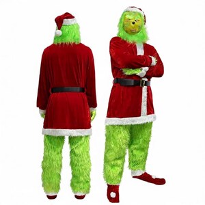 Grinch Adult Santa Costume Set | Funny Green Furry Christmas Cosplay Outfit for Men & Women image 5