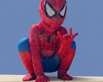 Spider Hero-kostuum voor kinderen, roodblauwe bodysuit met masker (halloweencosplay)