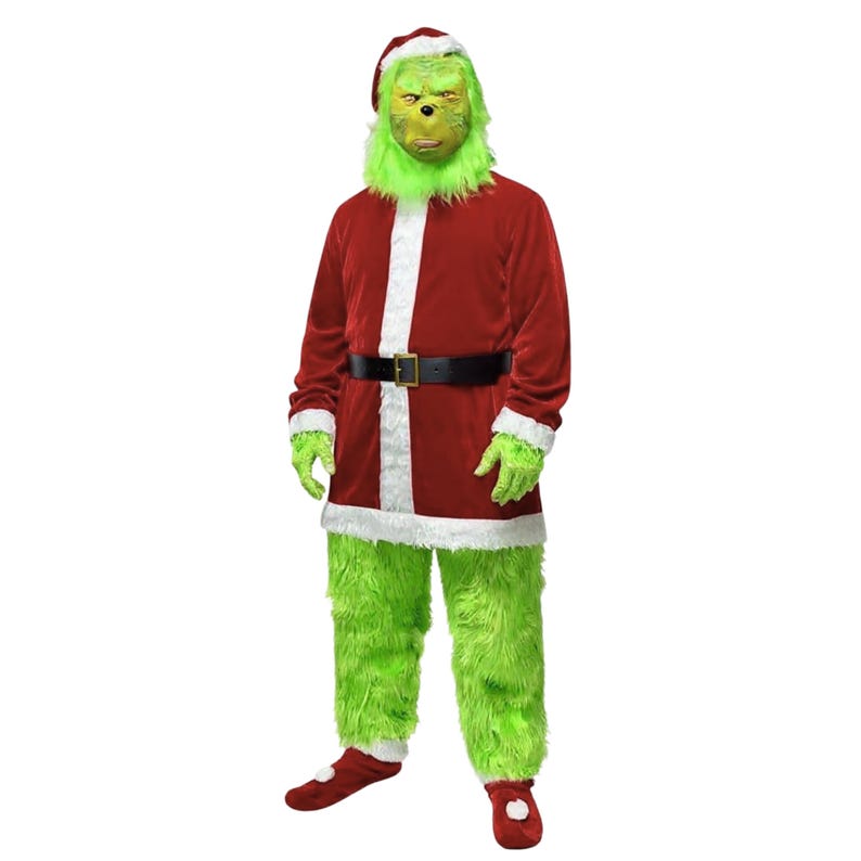 Grinch Adult Santa Costume Set | Funny Green Furry Christmas Cosplay Outfit for Men & Women image 4