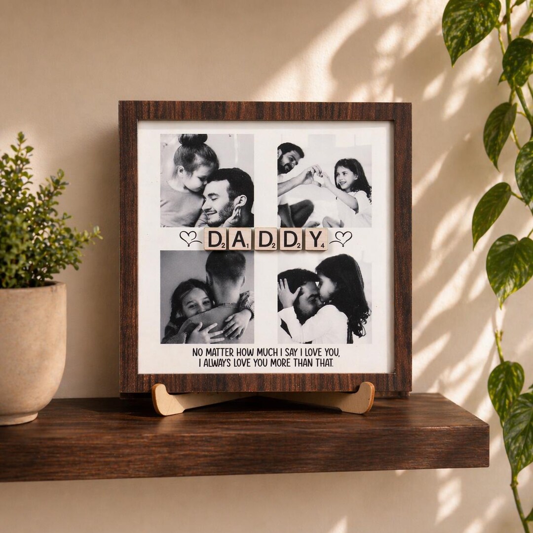 Daddy Scrabble Frame Personalized Daddy Frame With Black & White Photos, Custom Scrabble ...