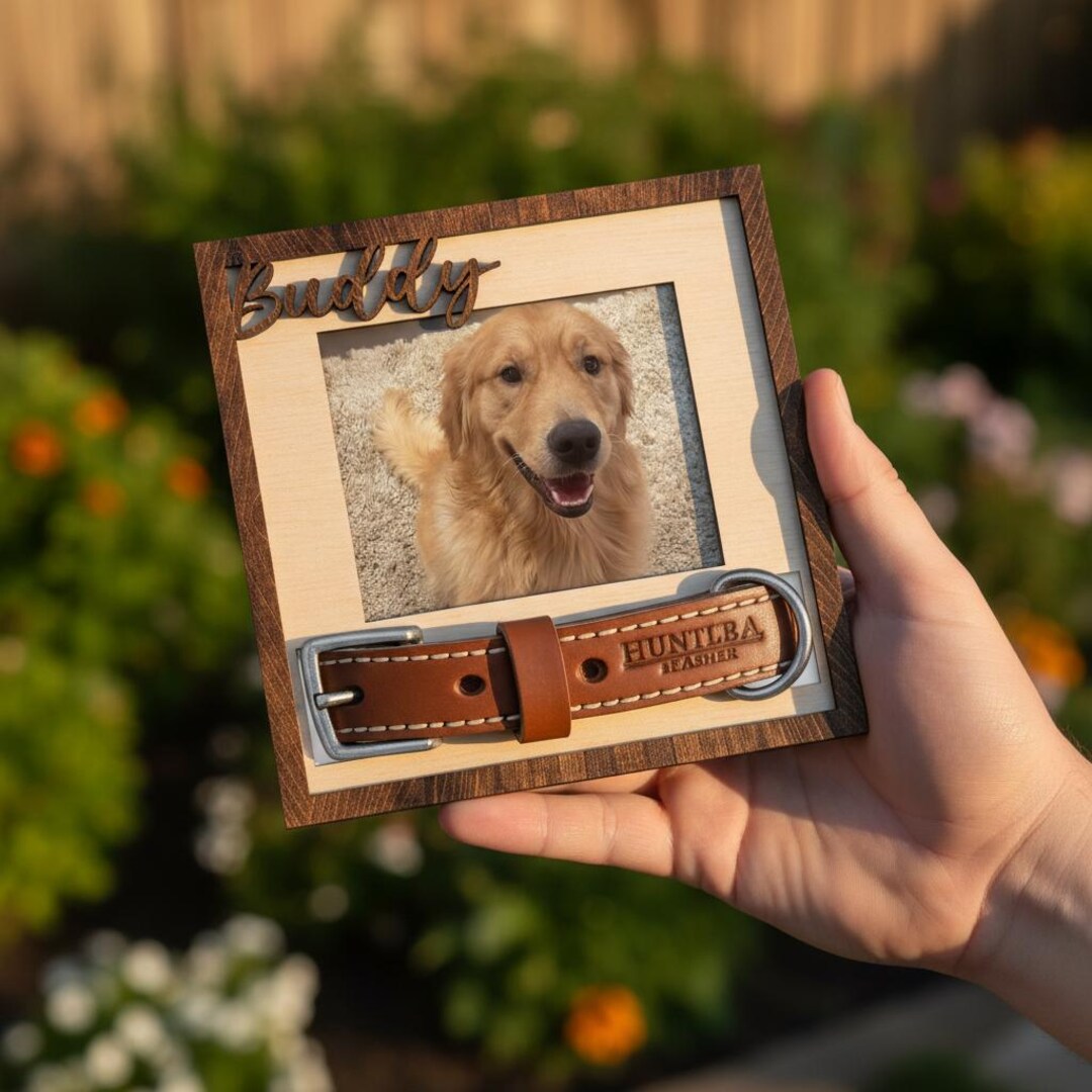Personalized Dog Memorial Frame Standing With Collar Holder, Picture ...